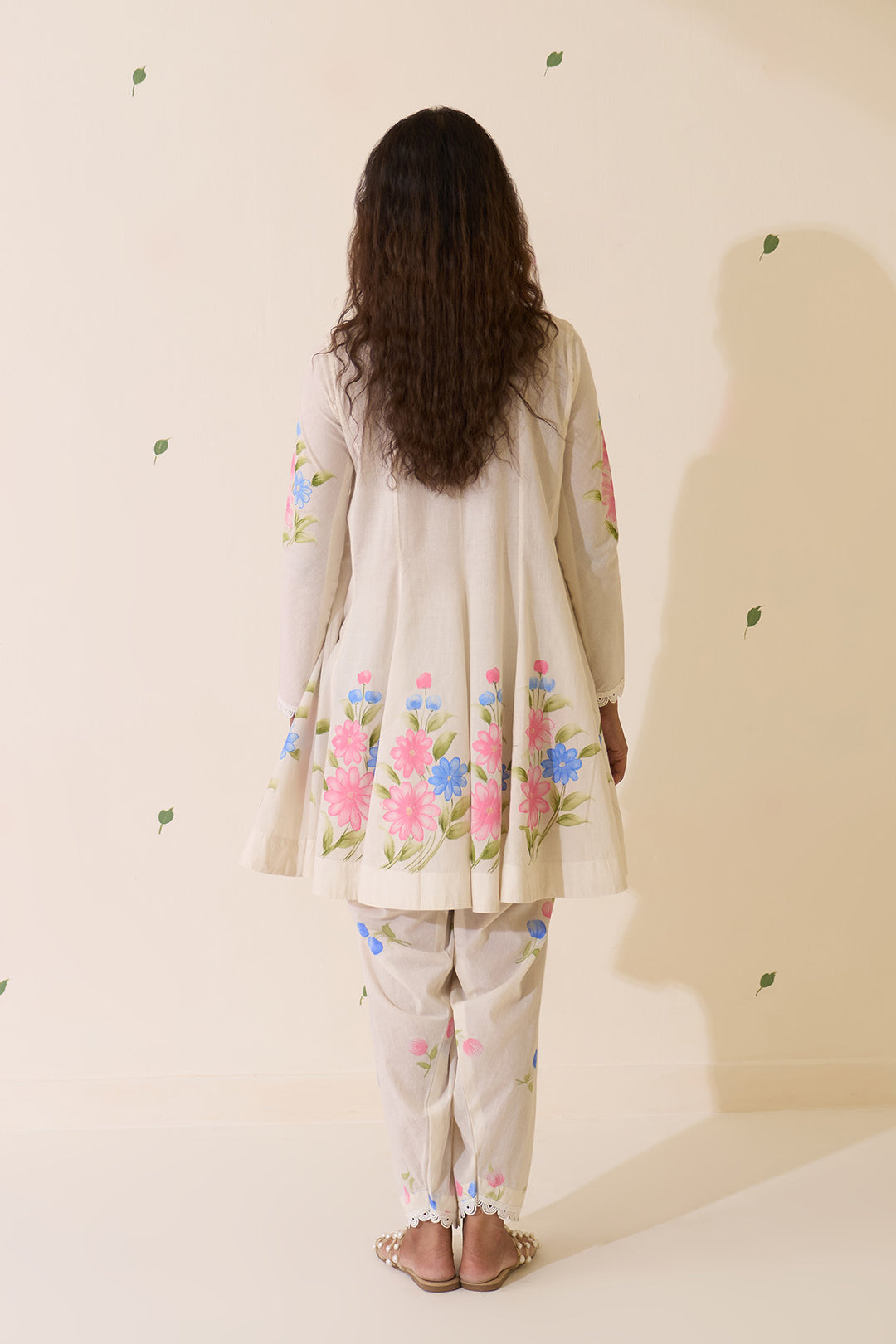 Mehraz Handpaint off white Short anarkali with salwar  and dupatta ( set of 3 )