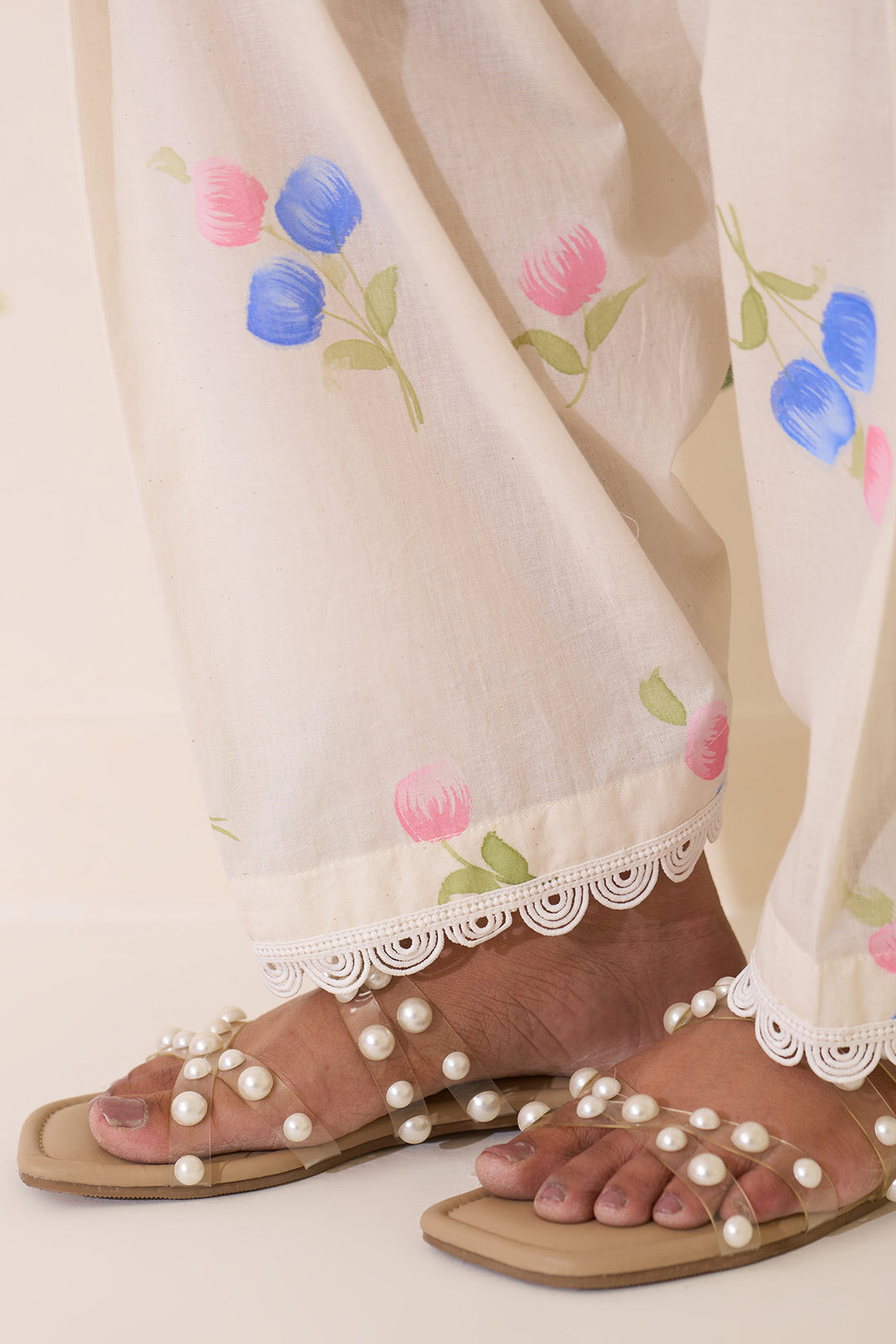 Mehraz Handpaint off white Short anarkali with salwar  and dupatta ( set of 3 )