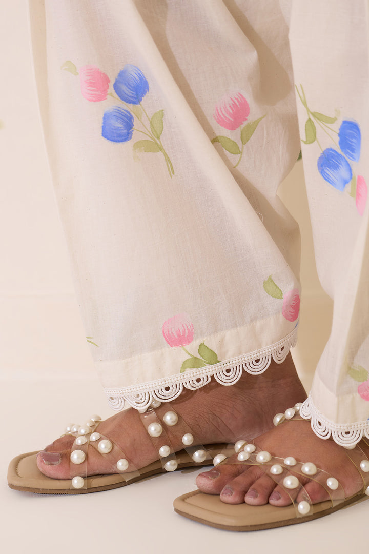 Mehraz Handpaint off white Short anarkali with salwar  and dupatta ( set of 3 )