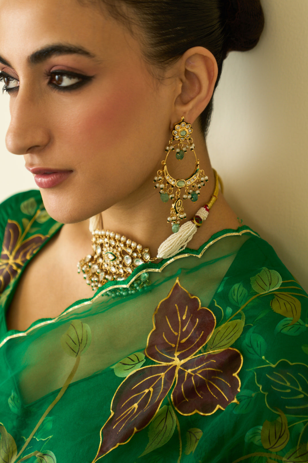 Saanjh Green Silk Handpaint Sweetheart Kurta With Palazzo And Dupatta ( Set Of 3)