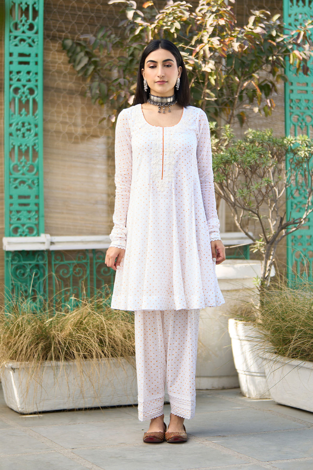 Ombre yellow block printed short anarkali with salwar and dupatta ( Set of 3 )