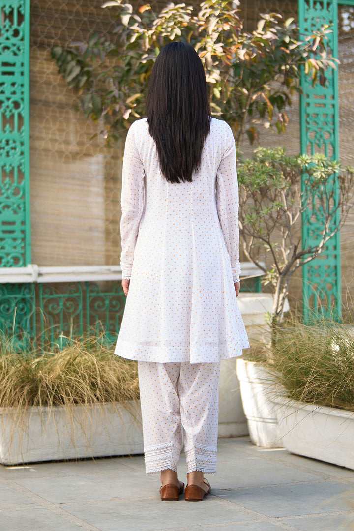 Ombre yellow block printed short anarkali with salwar and dupatta ( Set of 3 )