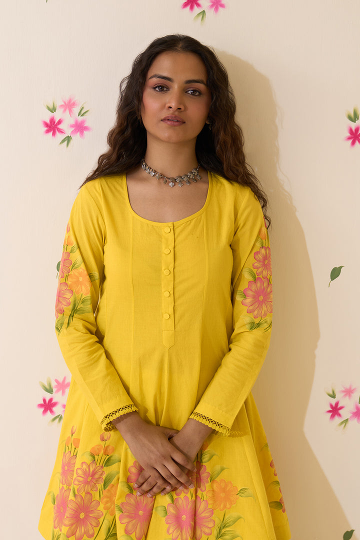Mehraz Handpaint neon green short anarkali with salwar and dupatta ( set of 3 )