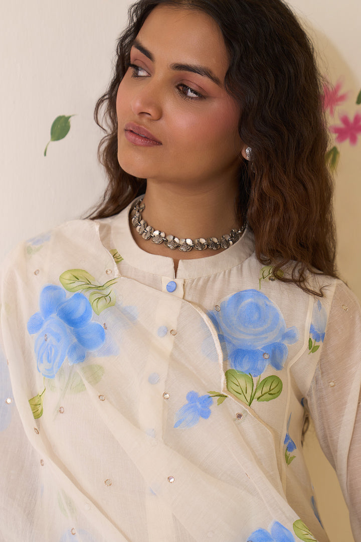 Mehraz Handpaint blue kurta with solid palazzo and scallope dupatta ( set of 3 )