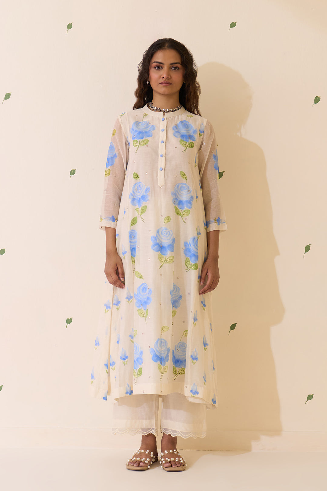 Mehraz Handpaint blue kurta with solid palazzo and scallope dupatta ( set of 3 )
