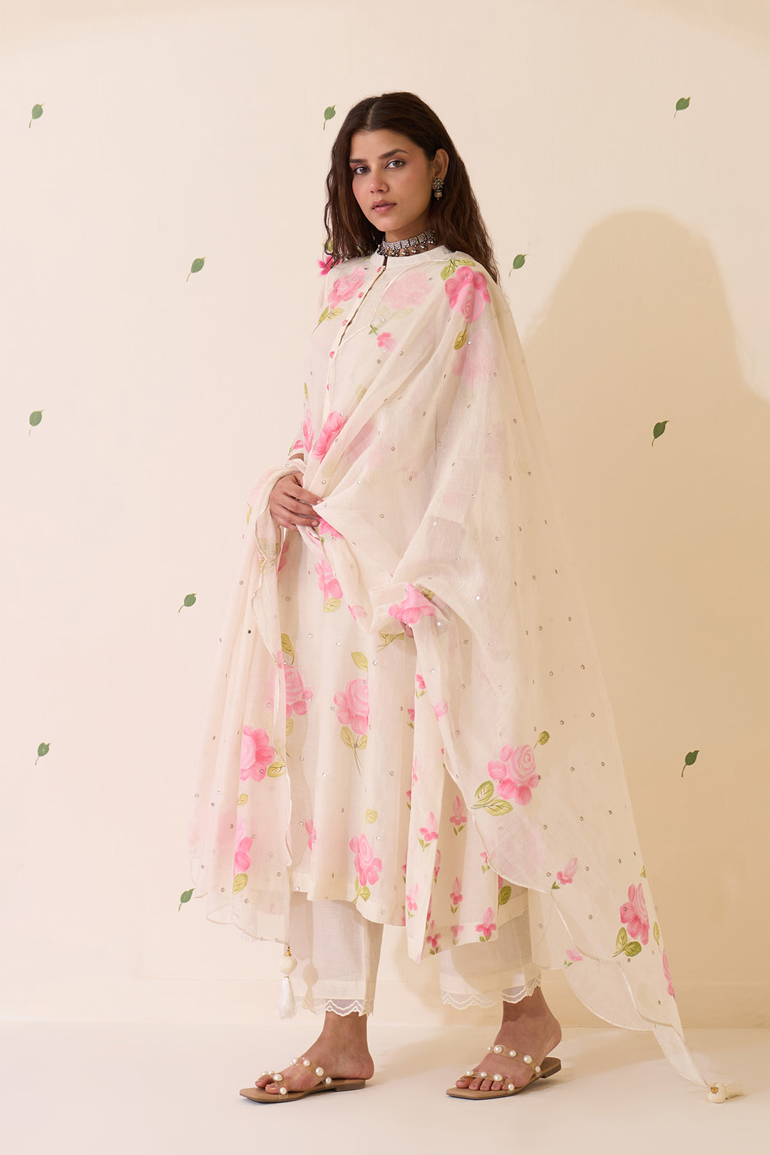 Mehraz Handpaint pink kurta with solid palazzo and scallope dupatta ( set of 3 )