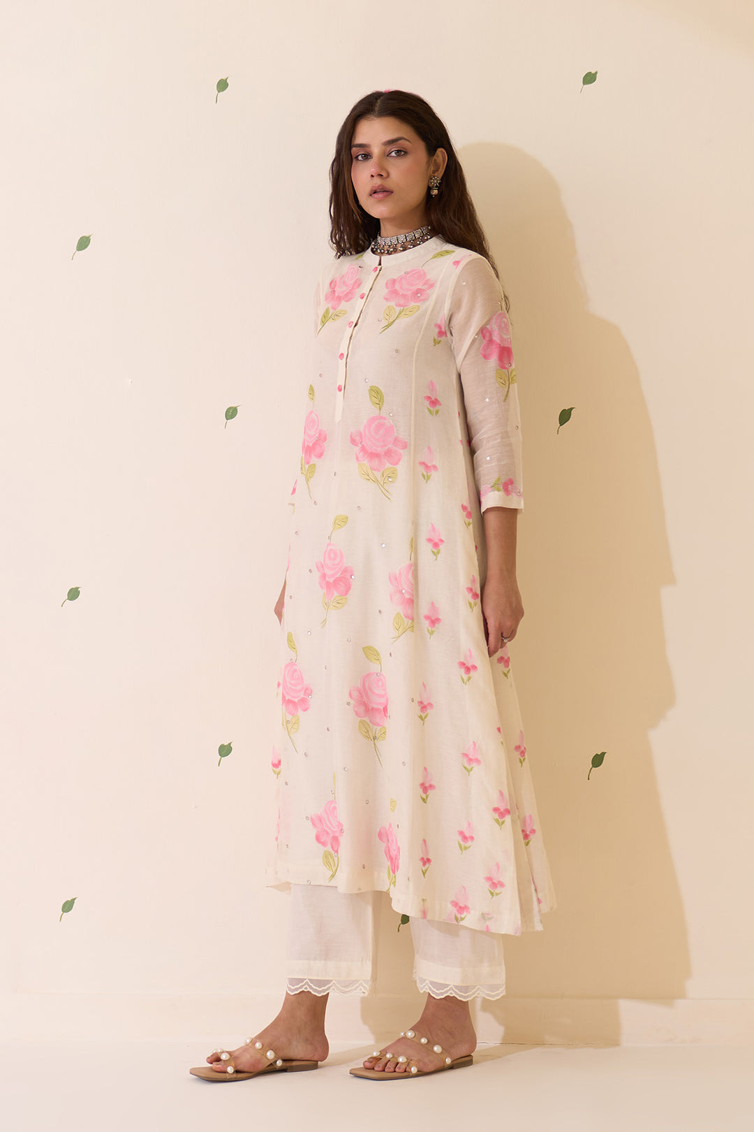 Mehraz Handpaint pink kurta with solid palazzo and scallope dupatta ( set of 3 )