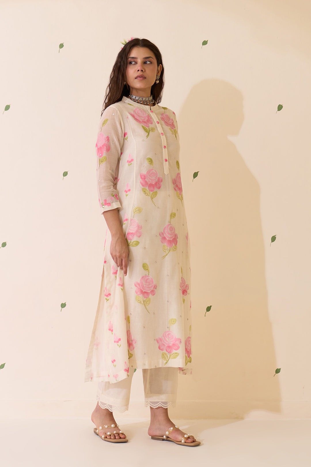 Mehraz Handpaint pink kurta with solid palazzo and scallope dupatta ( set of 3 )