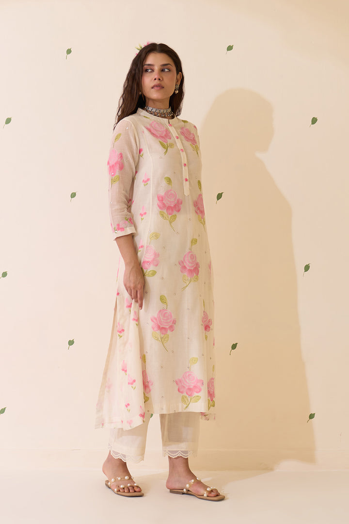 Mehraz Handpaint pink kurta with solid palazzo and scallope dupatta ( set of 3 )