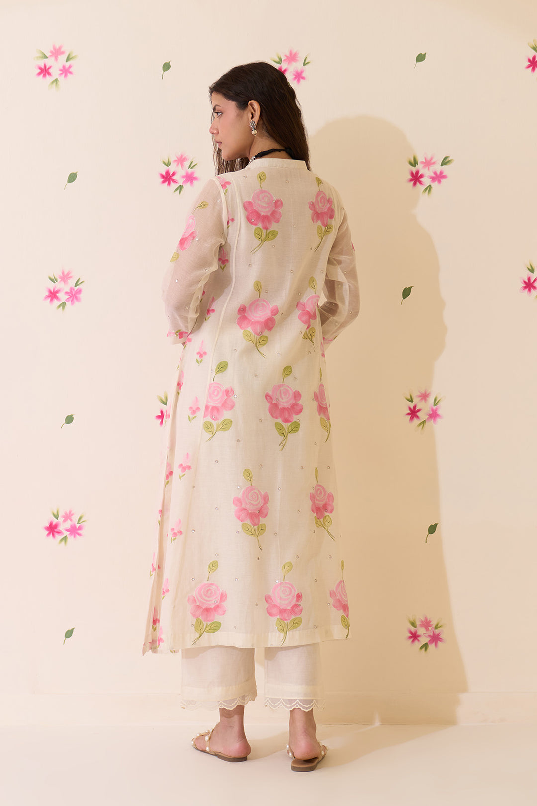 Mehraz Handpaint pink kurta with solid palazzo and scallope dupatta ( set of 3 )