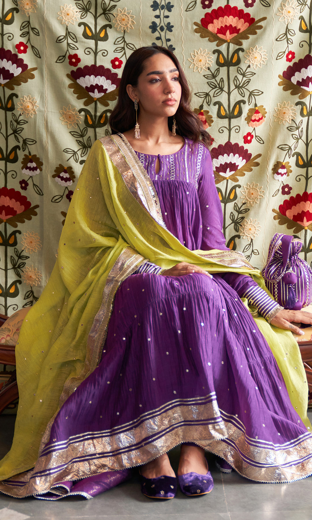 purple dress combination dupatta Dark Purple Silk Gown With Jacquard Banarasi Dupatta