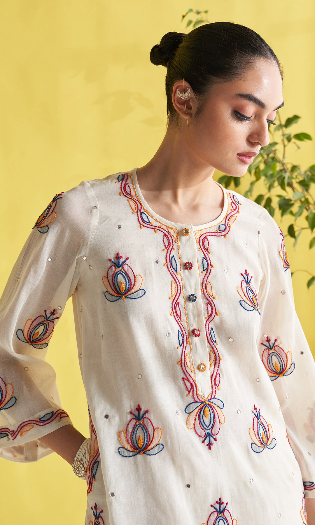 Gulmohar Ivory Chikankari Short Kurta With Salwar ( Set Of 2)