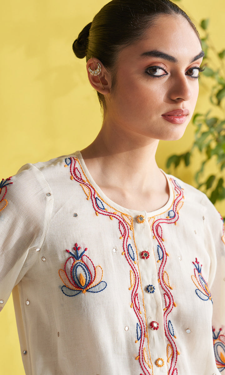 Gulmohar Ivory Chikankari Short Kurta With Salwar ( Set Of 2)