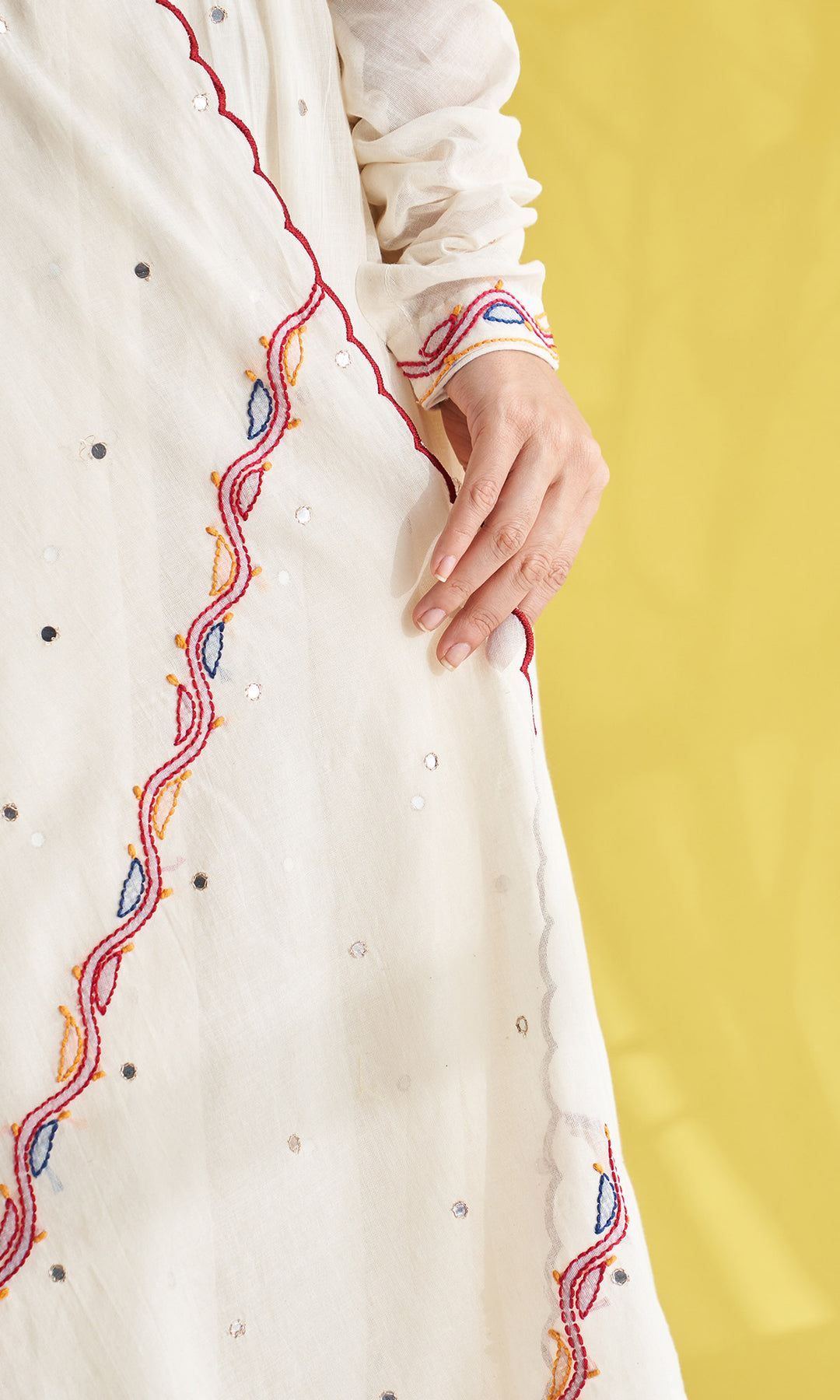 Gulmohar Ivory Chikankari Anarkali With Palazzo And Dupatta (Set Of 3)