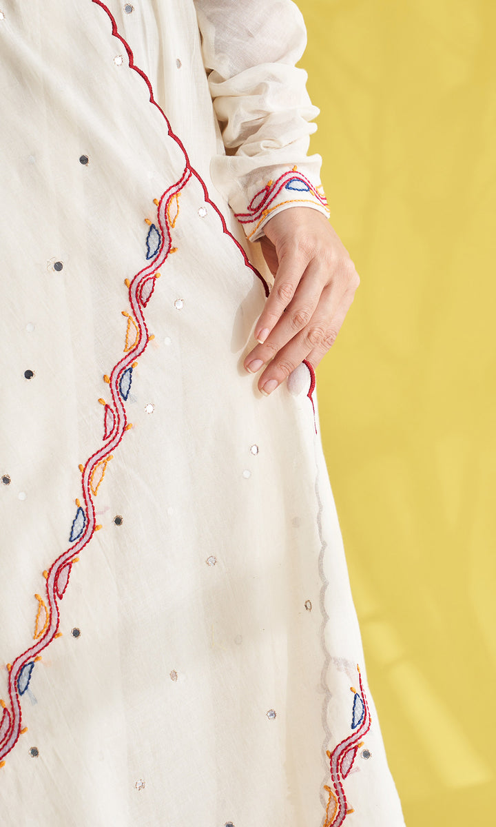 Gulmohar Ivory Chikankari Anarkali With Palazzo And Dupatta (Set Of 3)