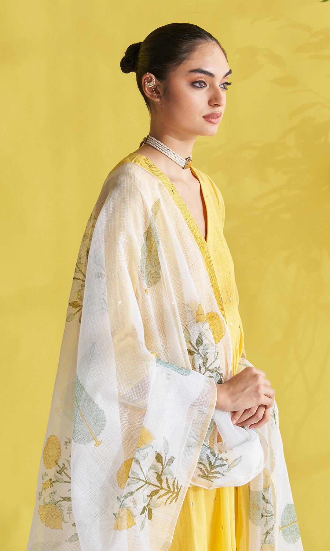 Gulmohar Yellow Pintuck Kurta With Palazzo And Block Printed Dupatta (Set Of 3)