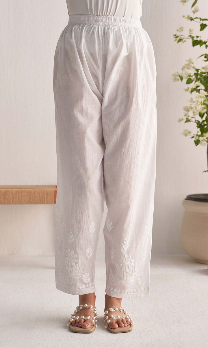 Handcrafted Chikankari White Straight Pants