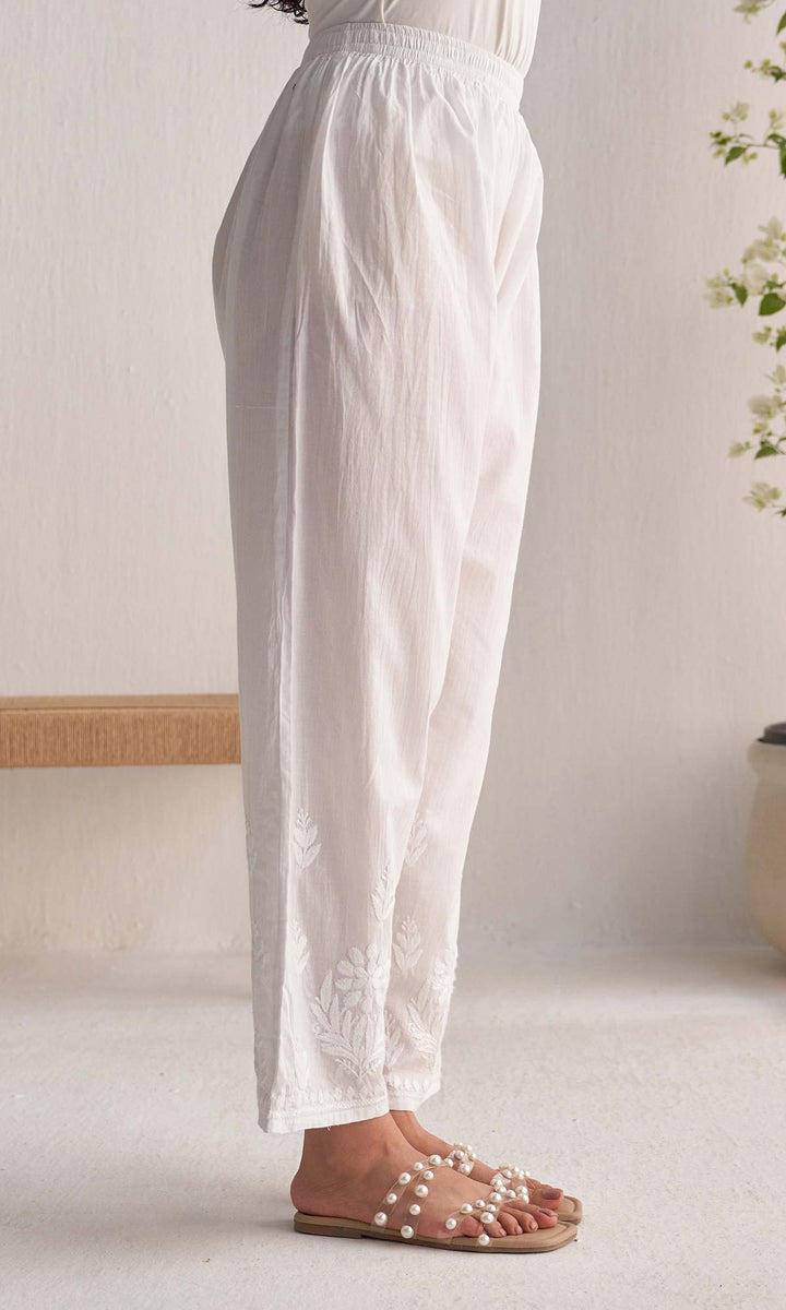 Handcrafted Chikankari White Straight Pants