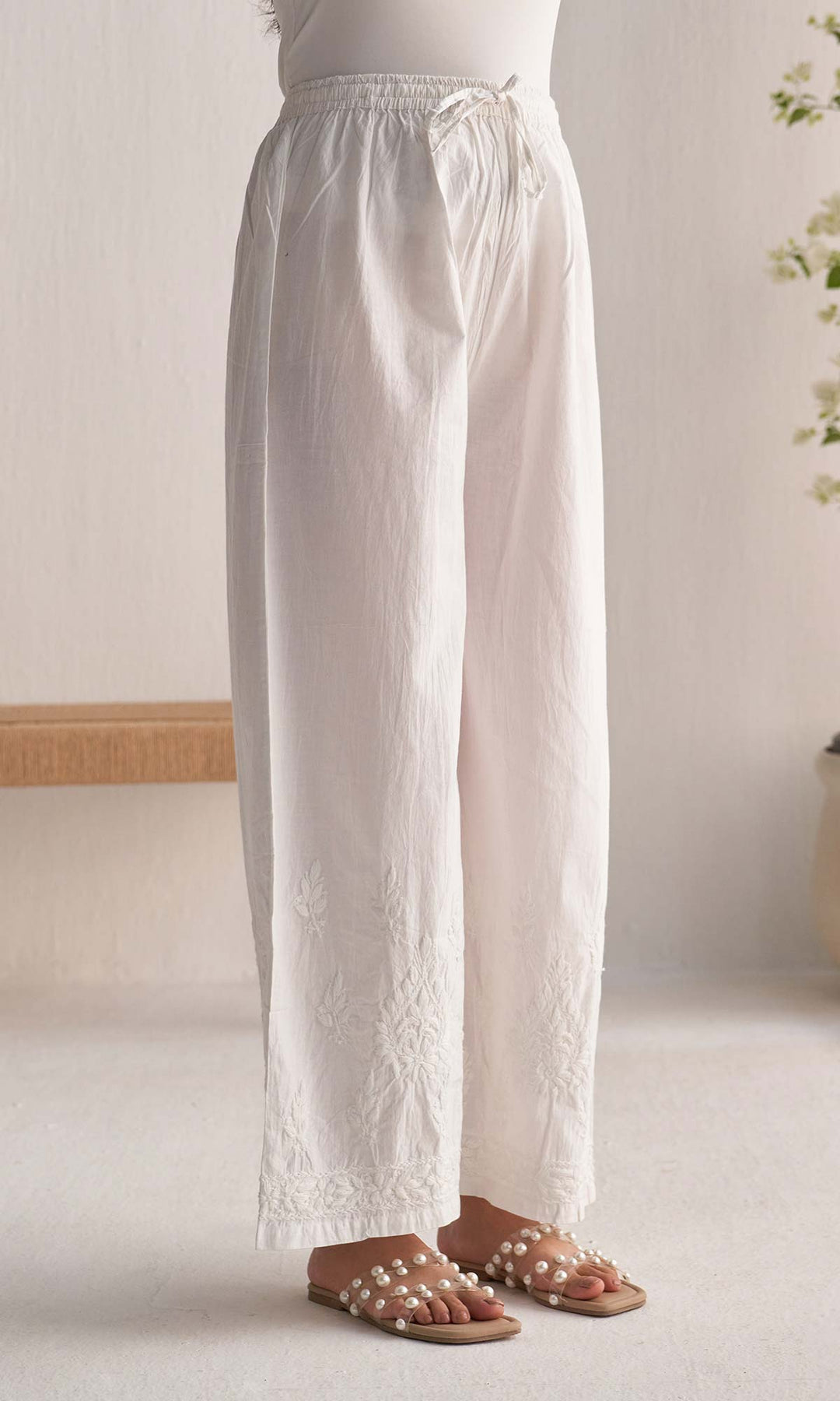 Handcrafted Chikankari White Palazzo