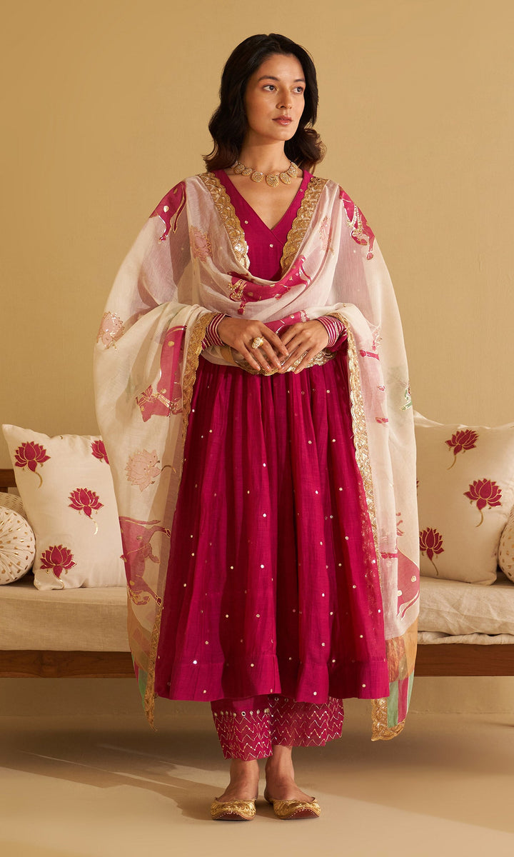 Malasa Rani Angrakha with Palazzo and Block Printed Dupatta Set Of 3 RTS