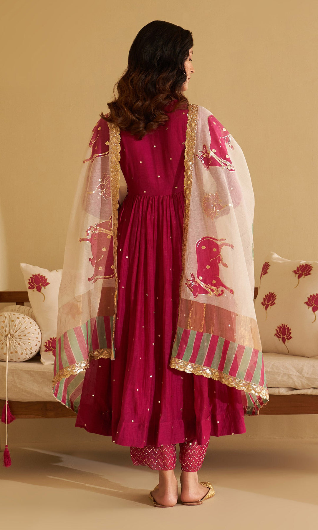 Malasa Rani Angrakha with Palazzo and Block Printed Dupatta Set Of 3 RTS