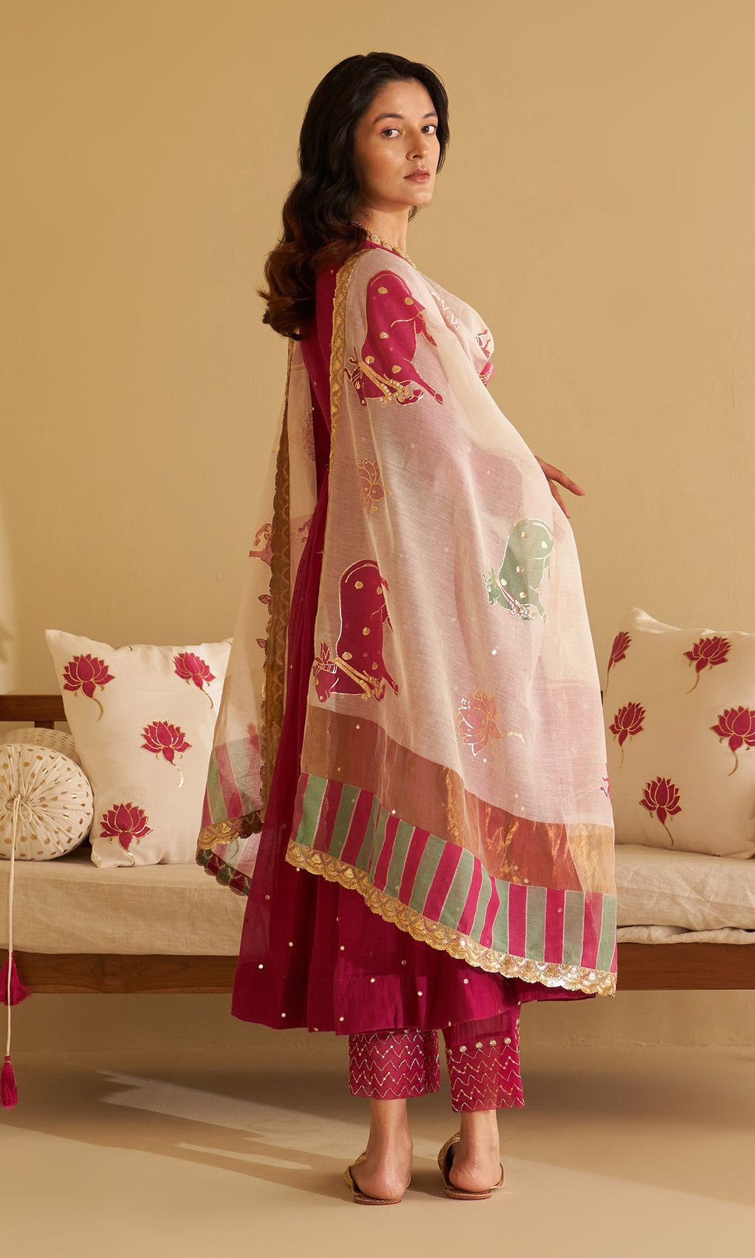 Malasa Rani Angrakha with Palazzo and Block Printed Dupatta Set Of 3 RTS