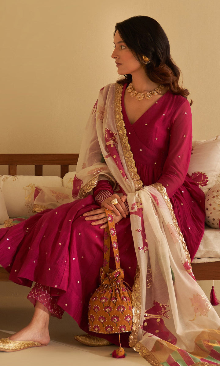 Malasa Rani Angrakha with Palazzo and Block Printed Dupatta Set Of 3 RTS