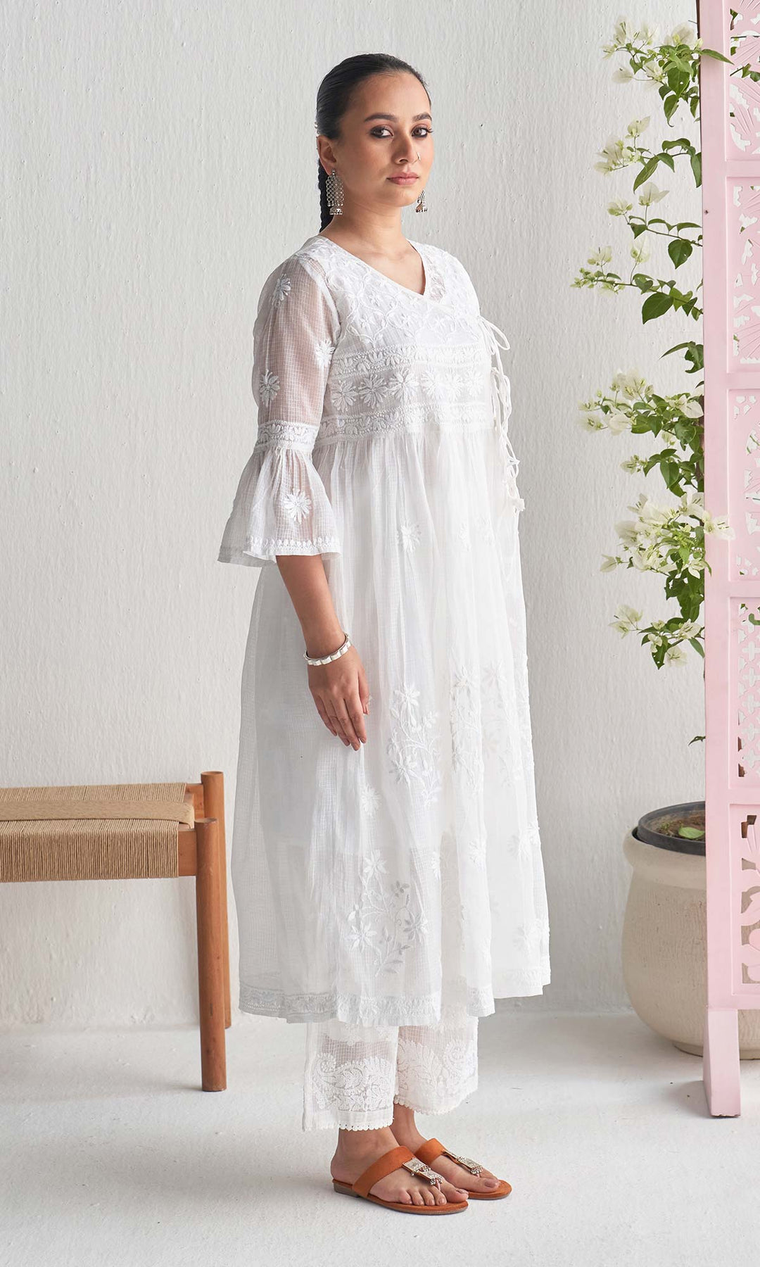 Handcrafted Chikankari White Angrakha with Inner
