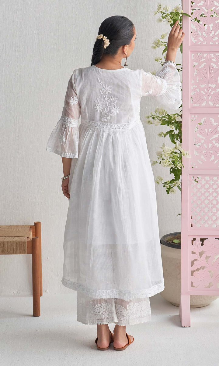 Handcrafted Chikankari White Angrakha with Inner