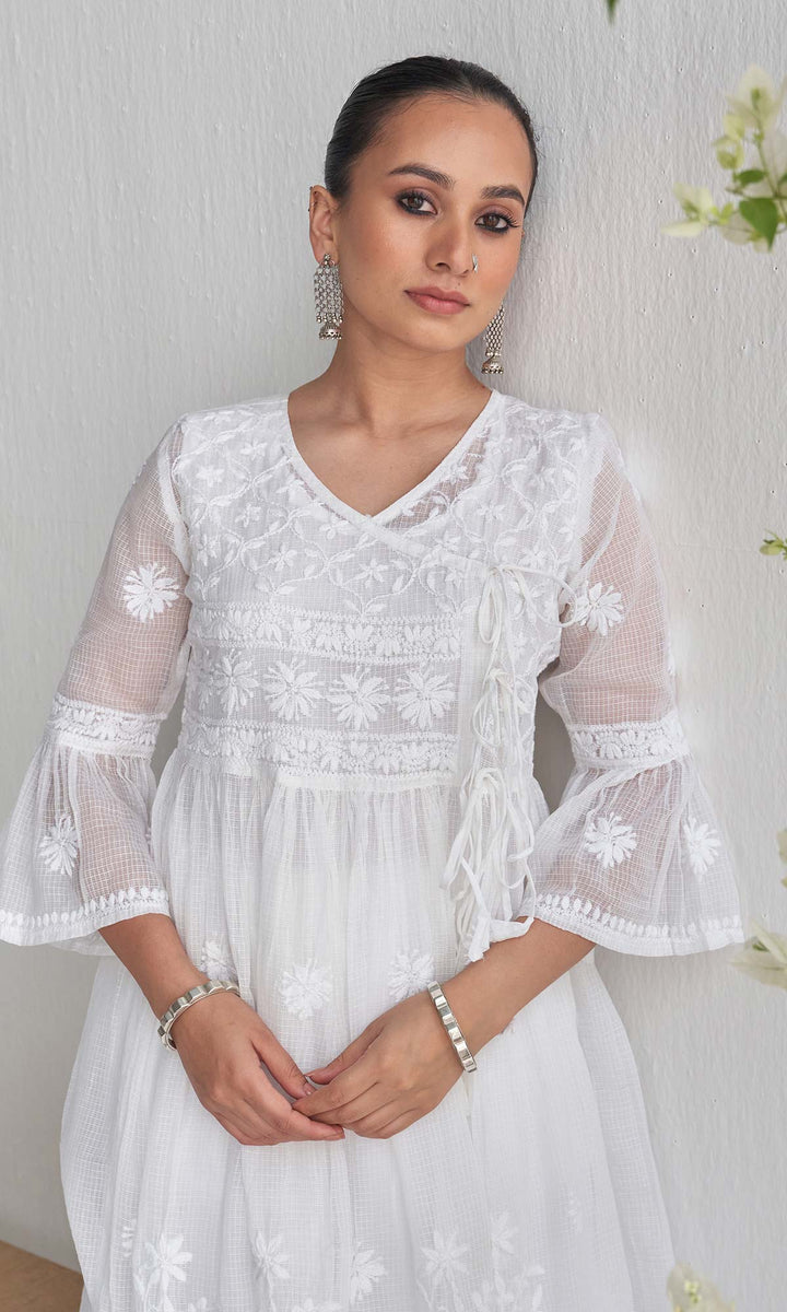 Handcrafted Chikankari White Angrakha with Inner