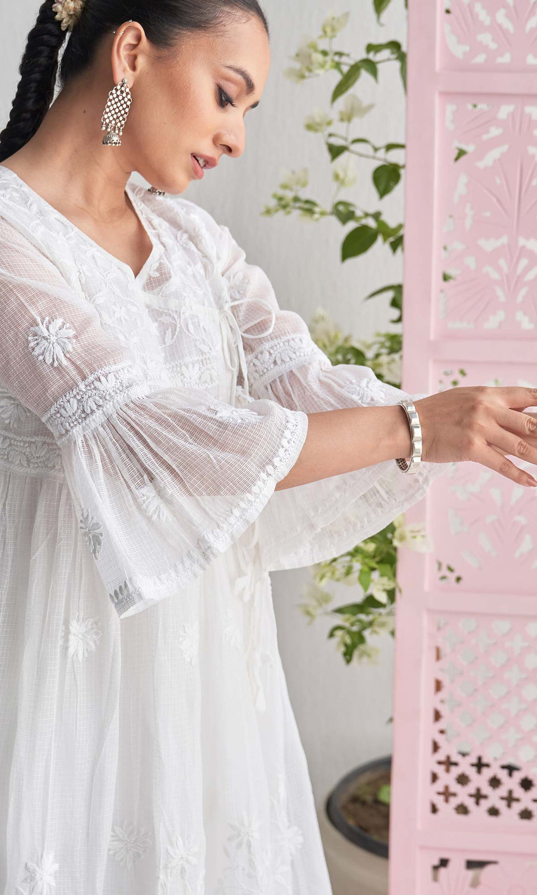Handcrafted Chikankari White Angrakha with Inner