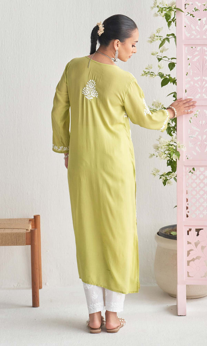 Handcrafted Chikankari Green Straight Kurta