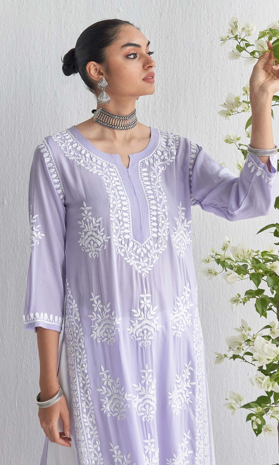Handcrafted Chikankari Purple Straight Kurta