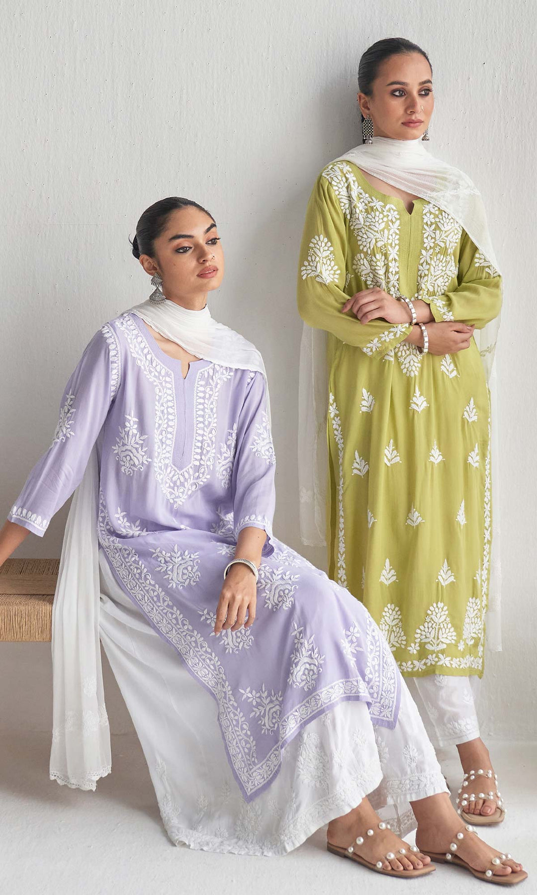 Handcrafted Chikankari Purple Straight Kurta