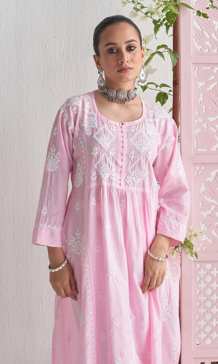 Handcrafted Chikankari Pink Straight Kurta