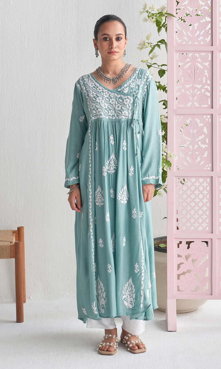 Handcrafted Chikankari Green Angrakha