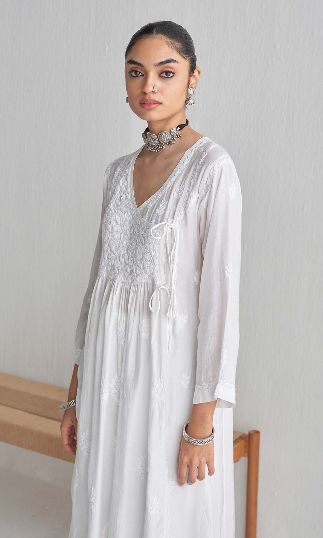 Handcrafted Chikankari White Angrakha