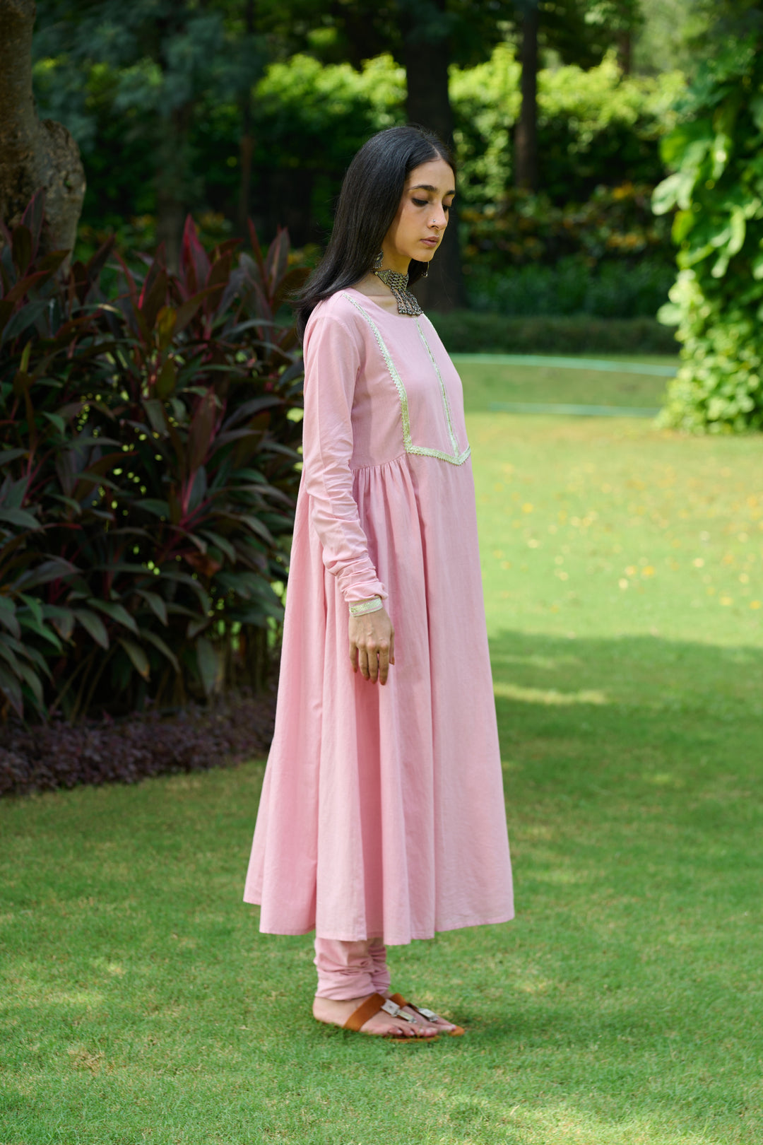 Boota Pink Solid Anarkali With Chooridar And Mughal Dupatta ( Set Of 3)