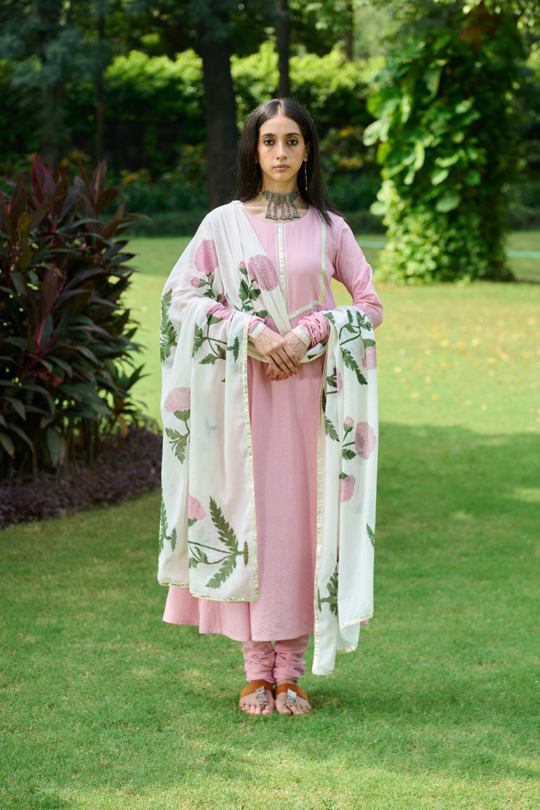 Boota Pink Solid Anarkali With Chooridar And Mughal Dupatta ( Set Of 3)