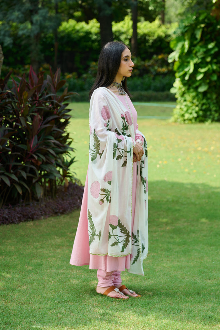 Boota Pink Solid Anarkali With Chooridar And Mughal Dupatta ( Set Of 3)