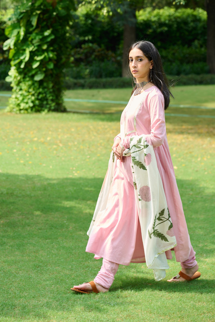 Boota Pink Solid Anarkali With Chooridar And Mughal Dupatta ( Set Of 3)