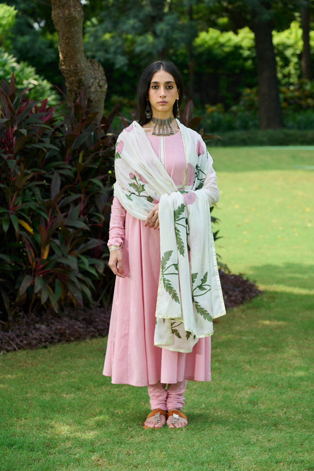 Boota Pink Solid Anarkali With Chooridar And Mughal Dupatta ( Set Of 3)