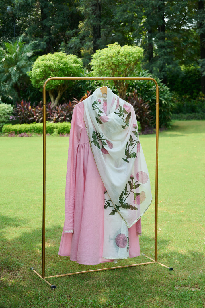 Boota Pink Solid Anarkali With Chooridar And Mughal Dupatta ( Set Of 3)