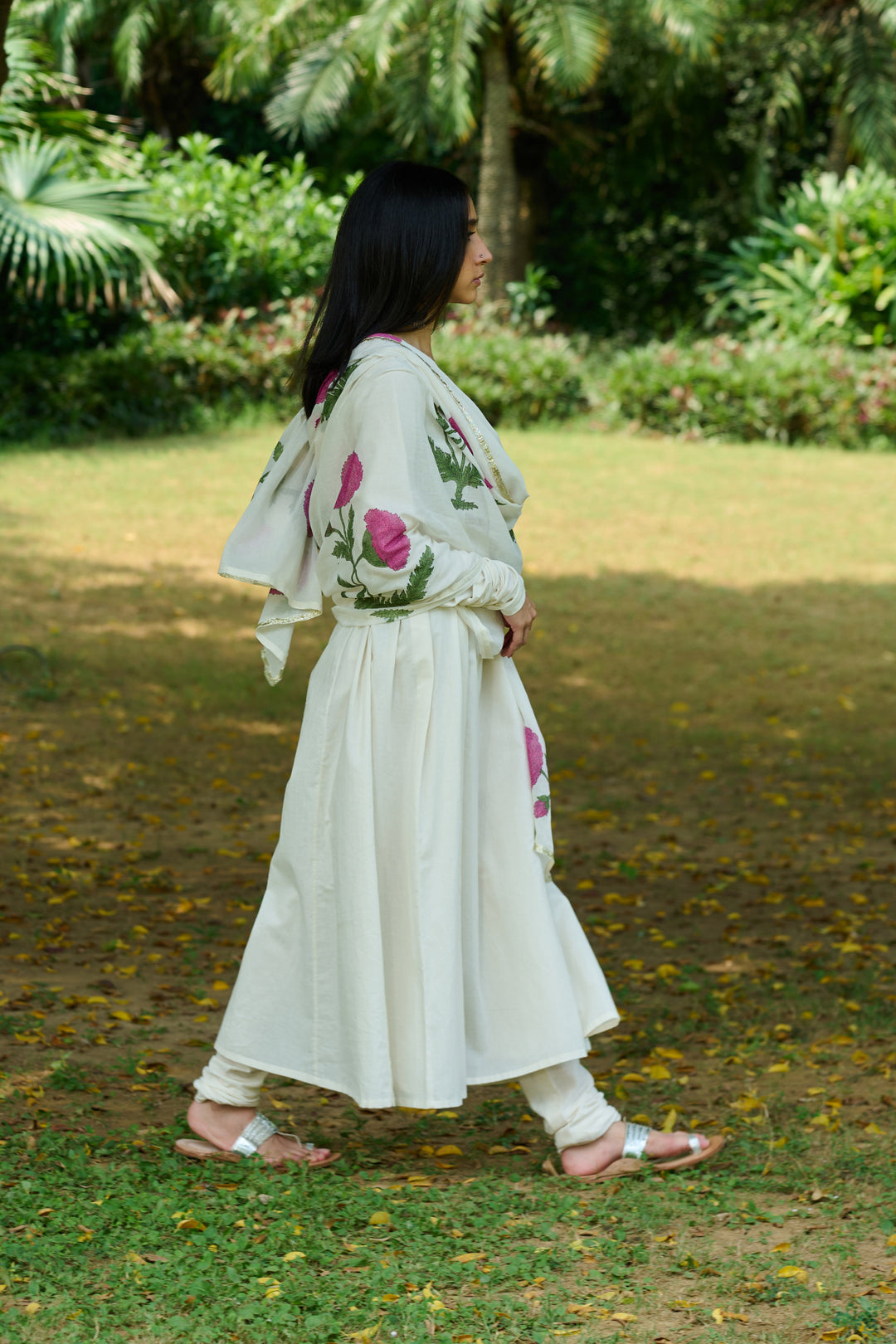 Boota Ivory Solid Anarkali With Chooridar And Mughal Dupatta ( Set Of 3)