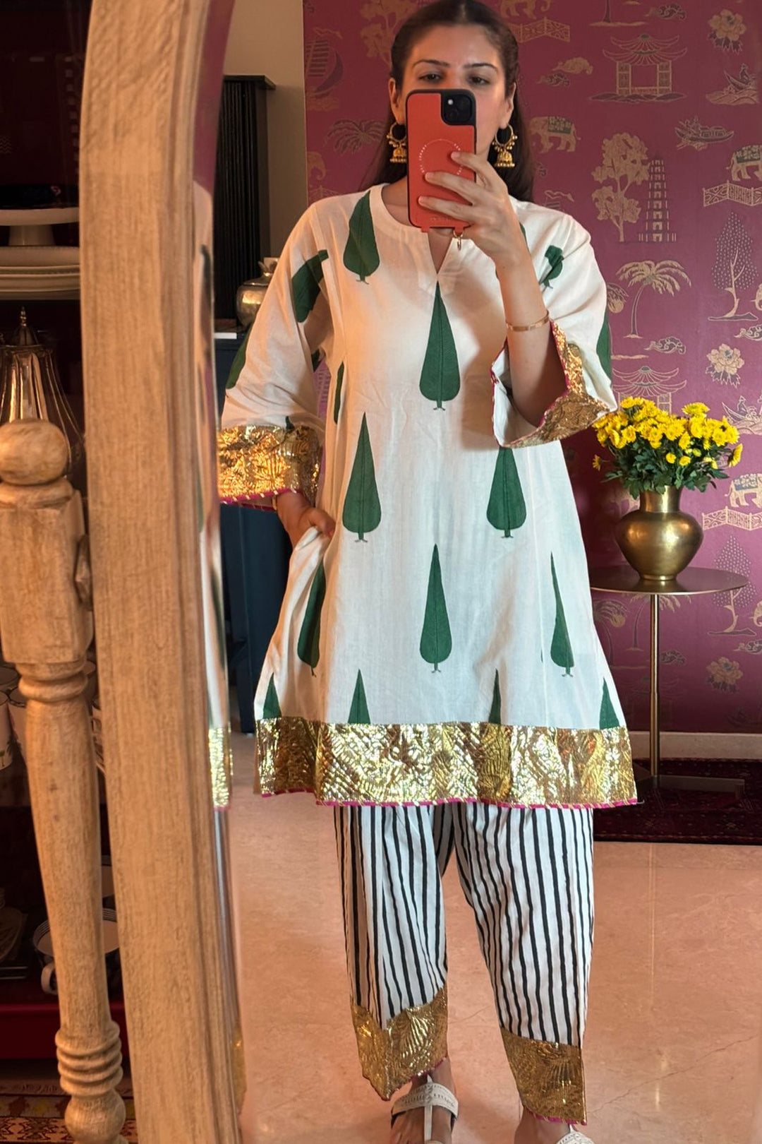 Boota Ivory Chinar choga set with printed dupatta (Set of 3)