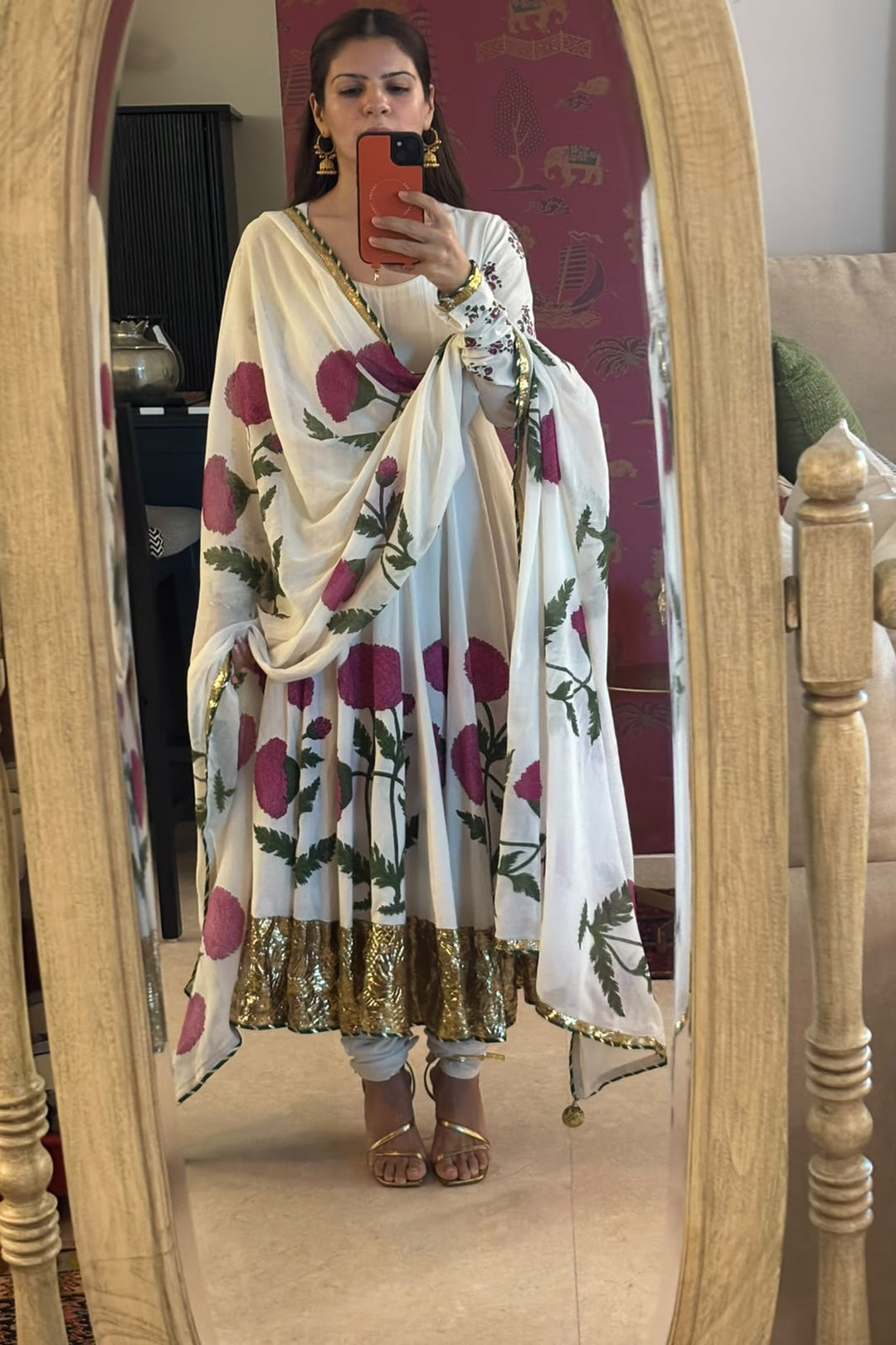 Boota Phool Gota ivory anarkali with chooridar and dupatta (Set of 3)