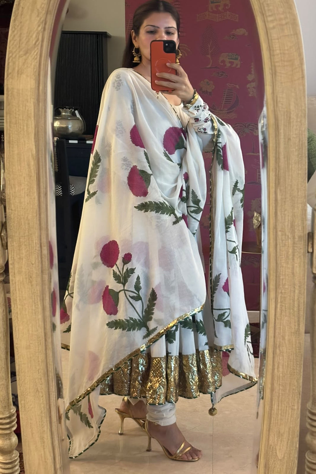 Boota Phool Gota ivory anarkali with chooridar and dupatta (Set of 3)
