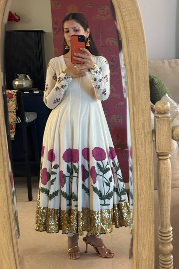 Boota Phool Gota ivory anarkali with chooridar and dupatta (Set of 3)