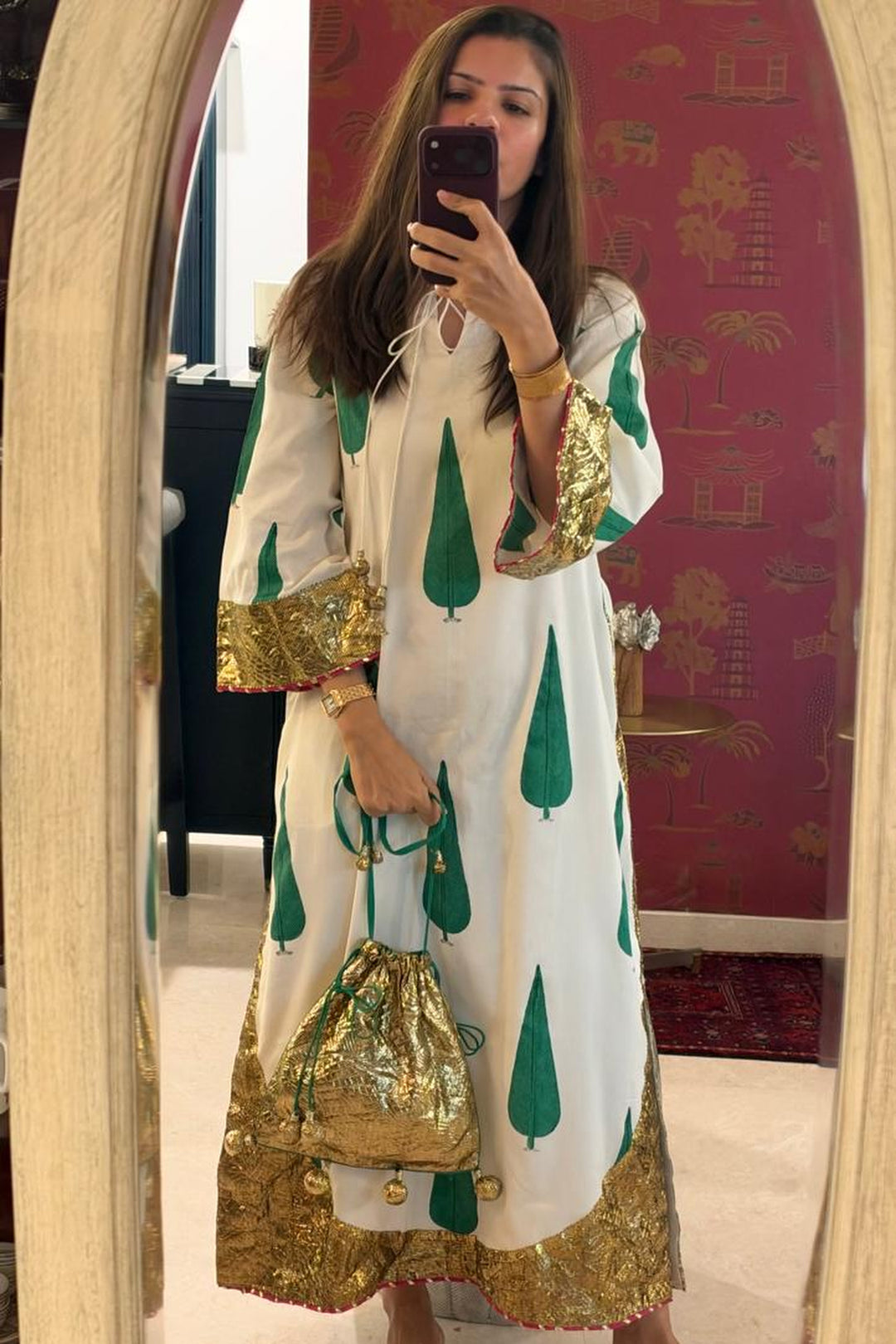 Boota ivory chinar gota kaftan