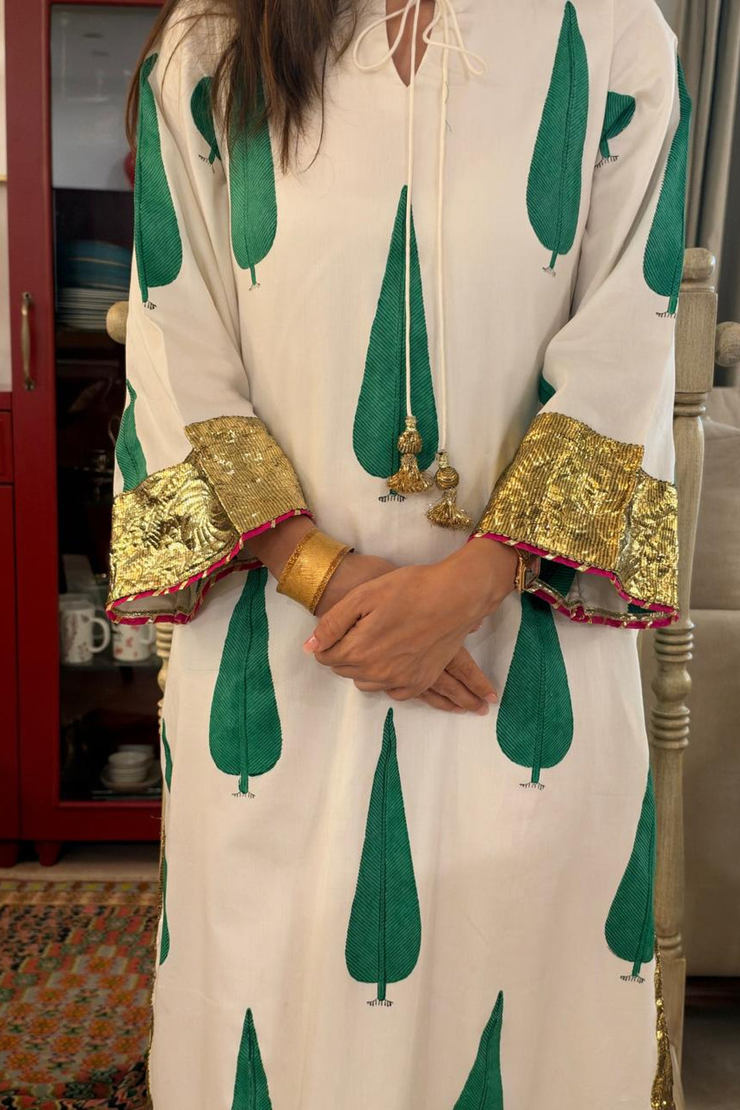 Boota ivory chinar gota kaftan